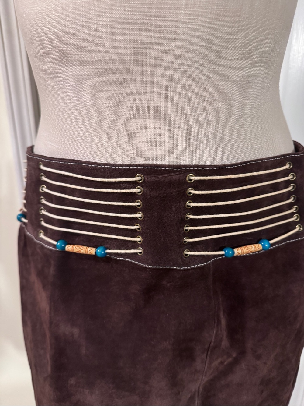 Vintage Y2K Wilsons Leather Maxima Brown Suede Lace Up Western Skirt Sz 12 Boho - Picture 3 of 15